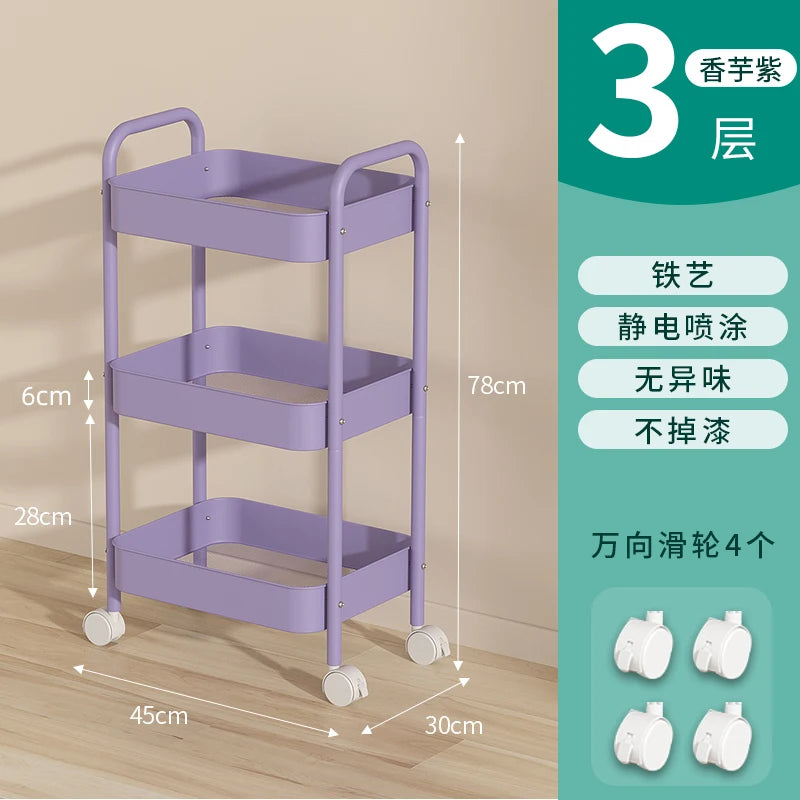 Heavy Duty Rolling Storage Cart Carbon Steel Mobile Organizer for Living Room Kitchen Space Saving Baby Toy & Snack Shelf