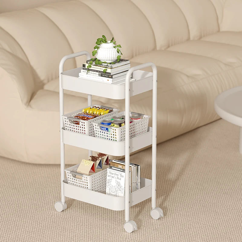 Heavy Duty Rolling Storage Cart Carbon Steel Mobile Organizer for Living Room Kitchen Space Saving Baby Toy & Snack Shelf