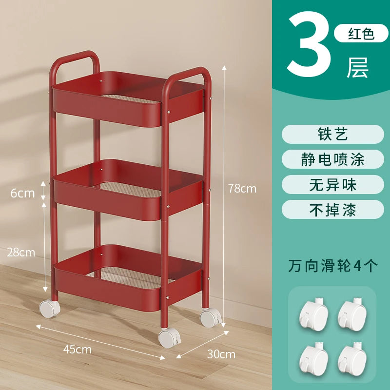 Heavy Duty Rolling Storage Cart Carbon Steel Mobile Organizer for Living Room Kitchen Space Saving Baby Toy & Snack Shelf