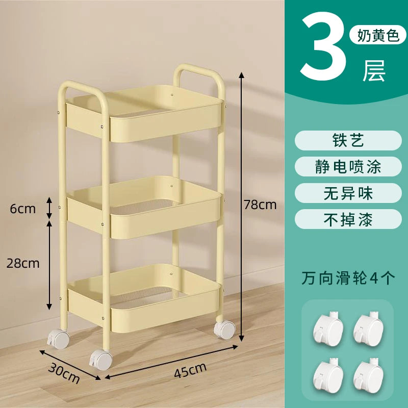 Heavy Duty Rolling Storage Cart Carbon Steel Mobile Organizer for Living Room Kitchen Space Saving Baby Toy & Snack Shelf