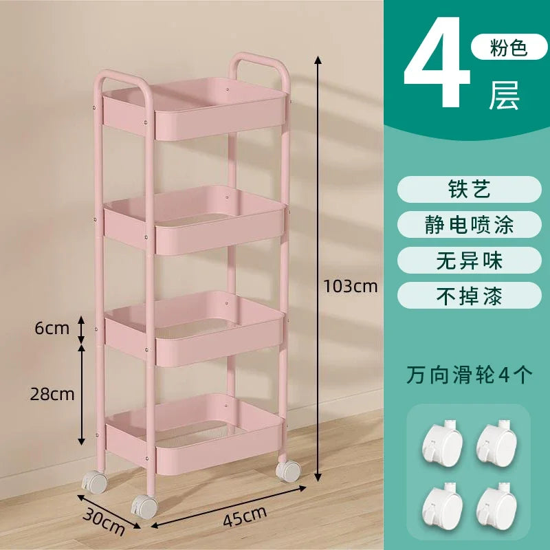 Heavy Duty Rolling Storage Cart Carbon Steel Mobile Organizer for Living Room Kitchen Space Saving Baby Toy & Snack Shelf