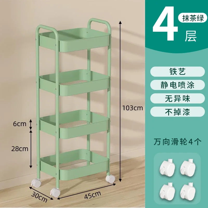 Heavy Duty Rolling Storage Cart Carbon Steel Mobile Organizer for Living Room Kitchen Space Saving Baby Toy & Snack Shelf