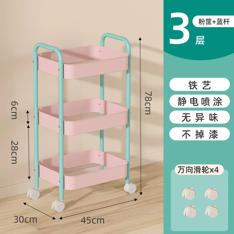 Heavy Duty Rolling Storage Cart Carbon Steel Mobile Organizer for Living Room Kitchen Space Saving Baby Toy & Snack Shelf