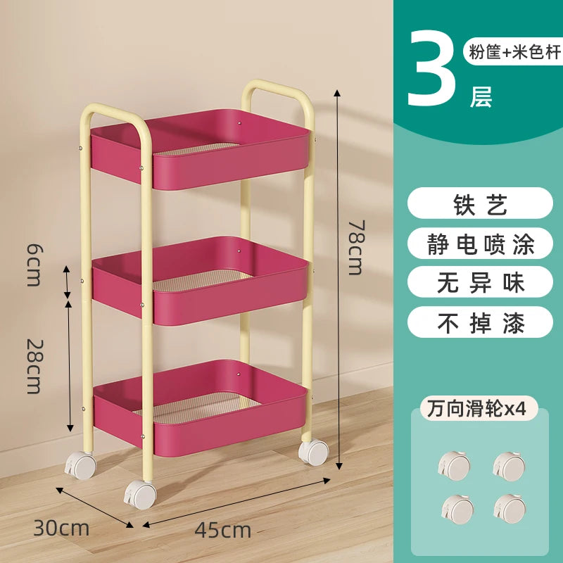 Heavy Duty Rolling Storage Cart Carbon Steel Mobile Organizer for Living Room Kitchen Space Saving Baby Toy & Snack Shelf