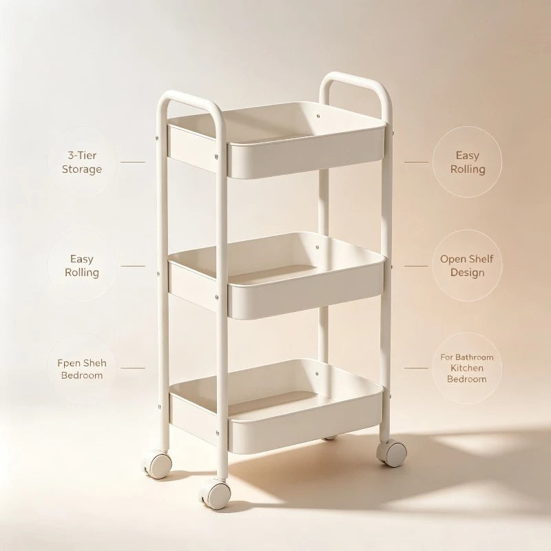 Heavy Duty Rolling Storage Cart Carbon Steel Mobile Organizer for Living Room Kitchen Space Saving Baby Toy & Snack Shelf