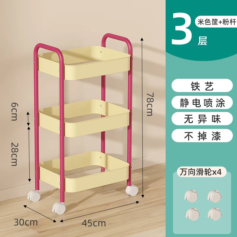 Heavy Duty Rolling Storage Cart Carbon Steel Mobile Organizer for Living Room Kitchen Space Saving Baby Toy & Snack Shelf