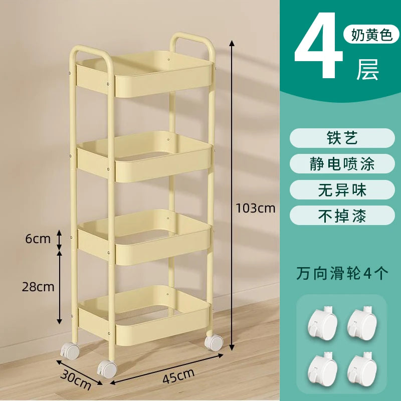 Heavy Duty Rolling Storage Cart Carbon Steel Mobile Organizer for Living Room Kitchen Space Saving Baby Toy & Snack Shelf
