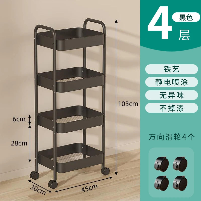 Heavy Duty Rolling Storage Cart Carbon Steel Mobile Organizer for Living Room Kitchen Space Saving Baby Toy & Snack Shelf
