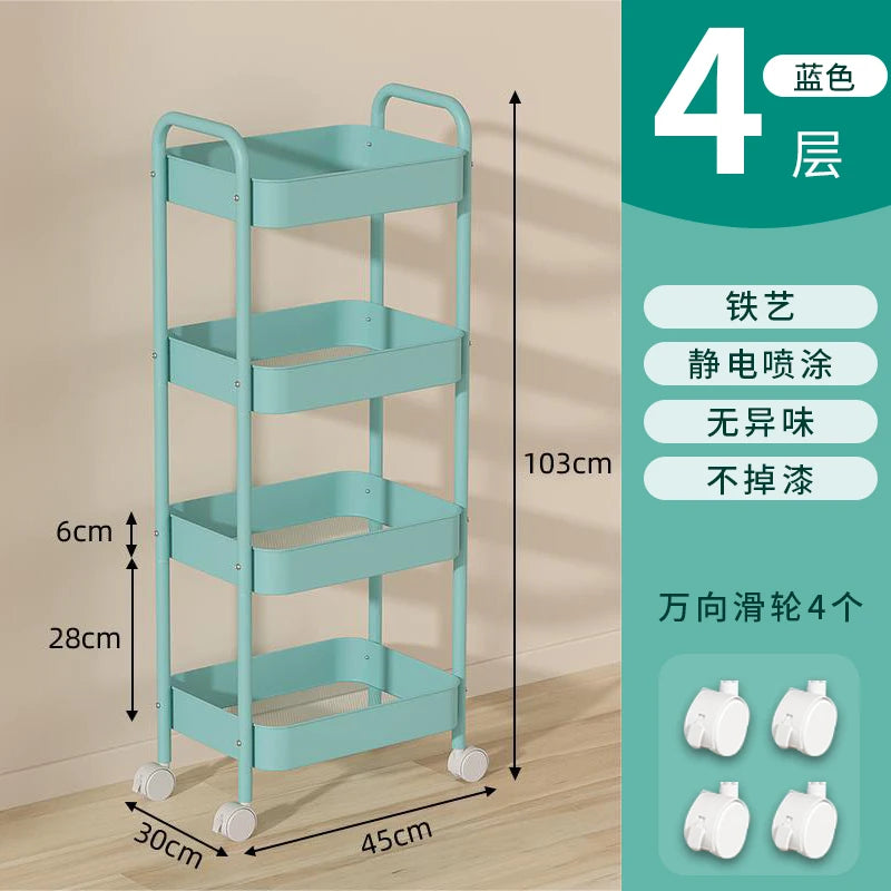 Heavy Duty Rolling Storage Cart Carbon Steel Mobile Organizer for Living Room Kitchen Space Saving Baby Toy & Snack Shelf