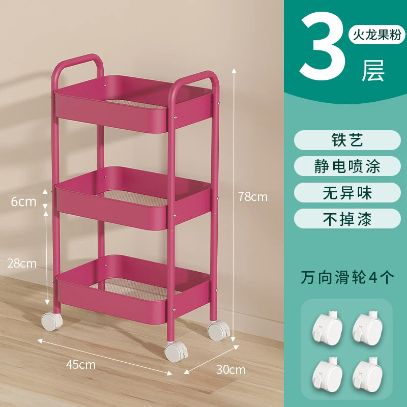 Heavy Duty Rolling Storage Cart Carbon Steel Mobile Organizer for Living Room Kitchen Space Saving Baby Toy & Snack Shelf