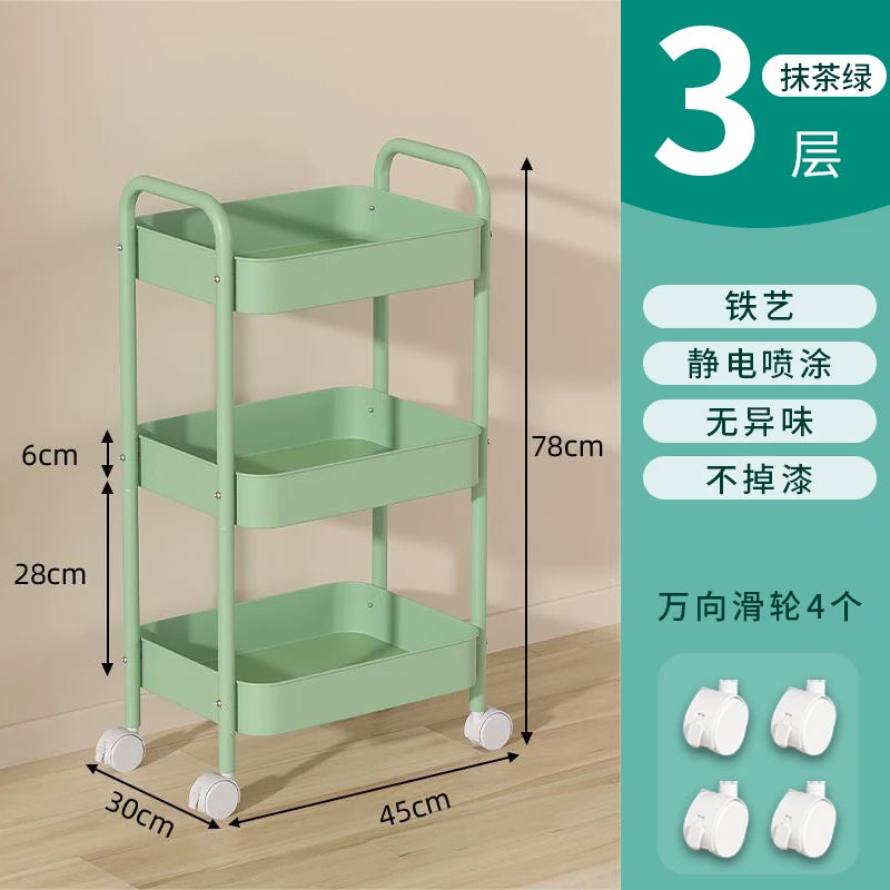 Heavy Duty Rolling Storage Cart Carbon Steel Mobile Organizer for Living Room Kitchen Space Saving Baby Toy & Snack Shelf