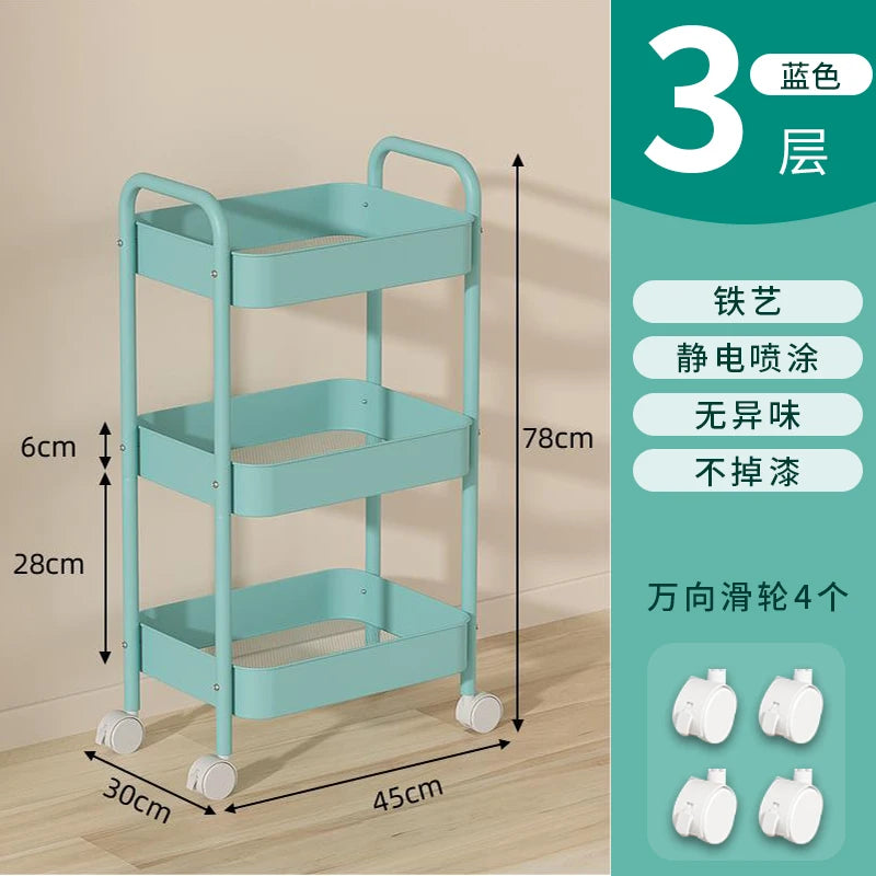 Heavy Duty Rolling Storage Cart Carbon Steel Mobile Organizer for Living Room Kitchen Space Saving Baby Toy & Snack Shelf