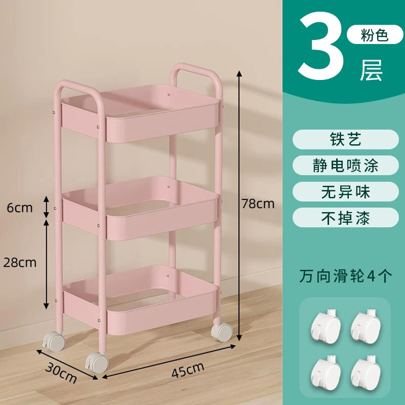 Heavy Duty Rolling Storage Cart Carbon Steel Mobile Organizer for Living Room Kitchen Space Saving Baby Toy & Snack Shelf