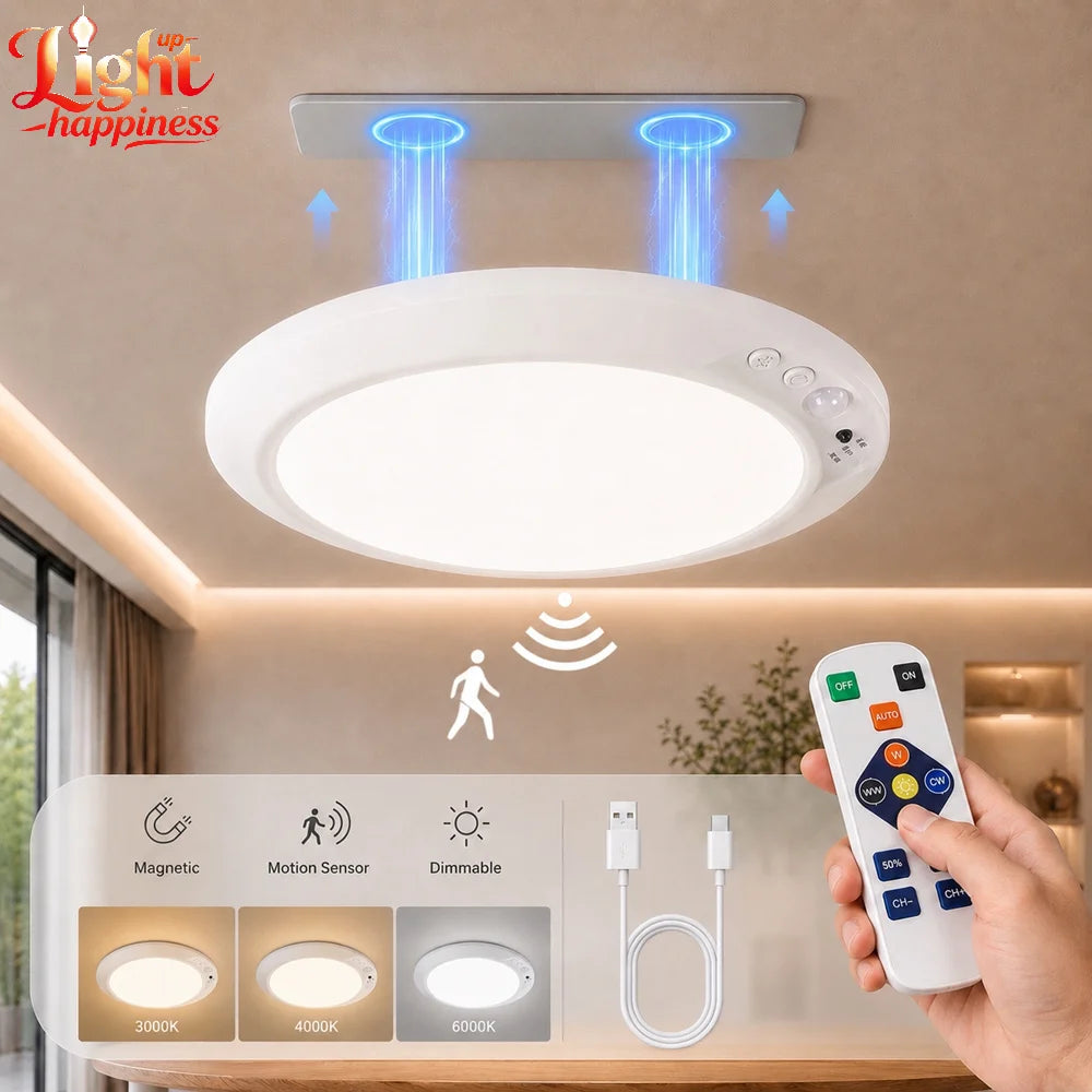 Motion Sensor Ceiling Light Usb Type-c Rechargeable Magnetic Lamp Wireless Wall Lamp Remote Led Night Light For Kitchen Coatroom