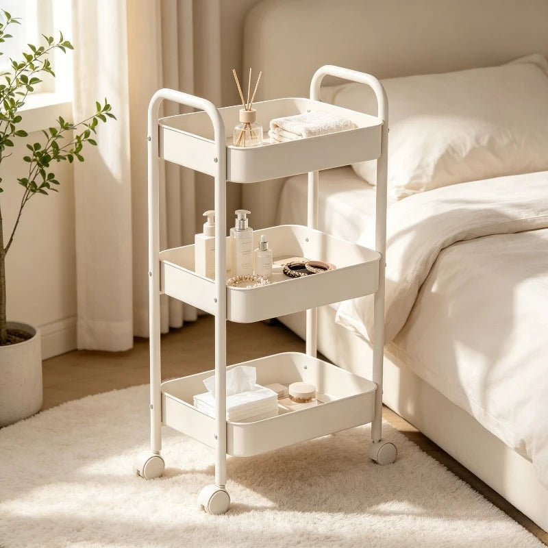 Heavy Duty Rolling Storage Cart Carbon Steel Mobile Organizer for Living Room Kitchen Space Saving Baby Toy & Snack Shelf