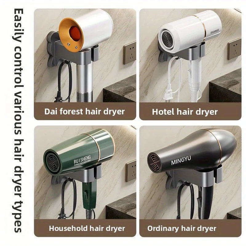 1pc Wall-Mounted Hair Dryer Holder,Space-Saving,No Drilling Required,Easy Installation,Compatible with Various Hair Dryer Models