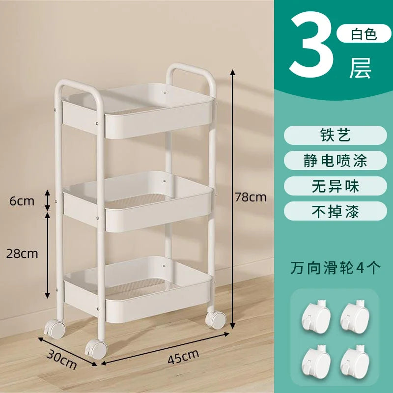 Heavy Duty Rolling Storage Cart Carbon Steel Mobile Organizer for Living Room Kitchen Space Saving Baby Toy & Snack Shelf