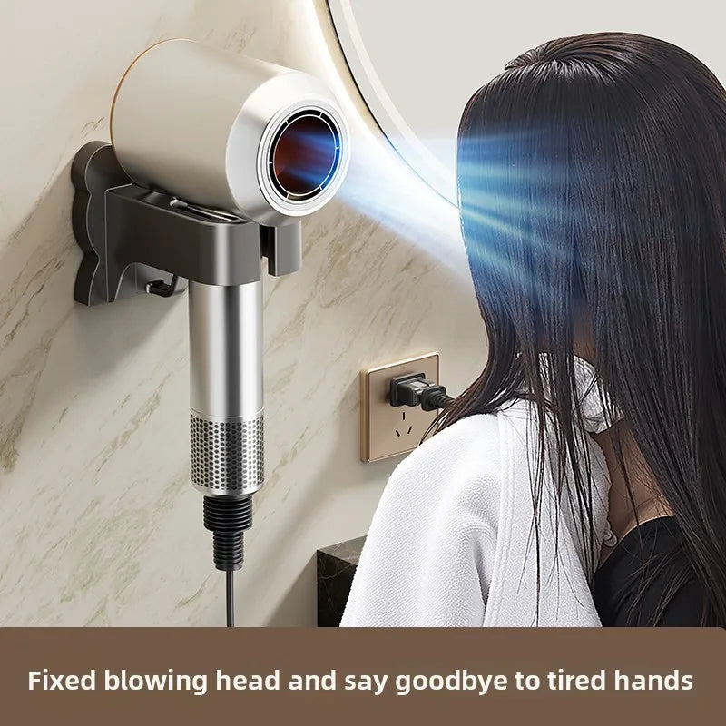 1pc Wall-Mounted Hair Dryer Holder,Space-Saving,No Drilling Required,Easy Installation,Compatible with Various Hair Dryer Models