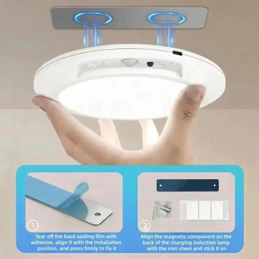 Motion Sensor Ceiling Light Usb Type-c Rechargeable Magnetic Lamp Wireless Wall Lamp Remote Led Night Light For Kitchen Coatroom
