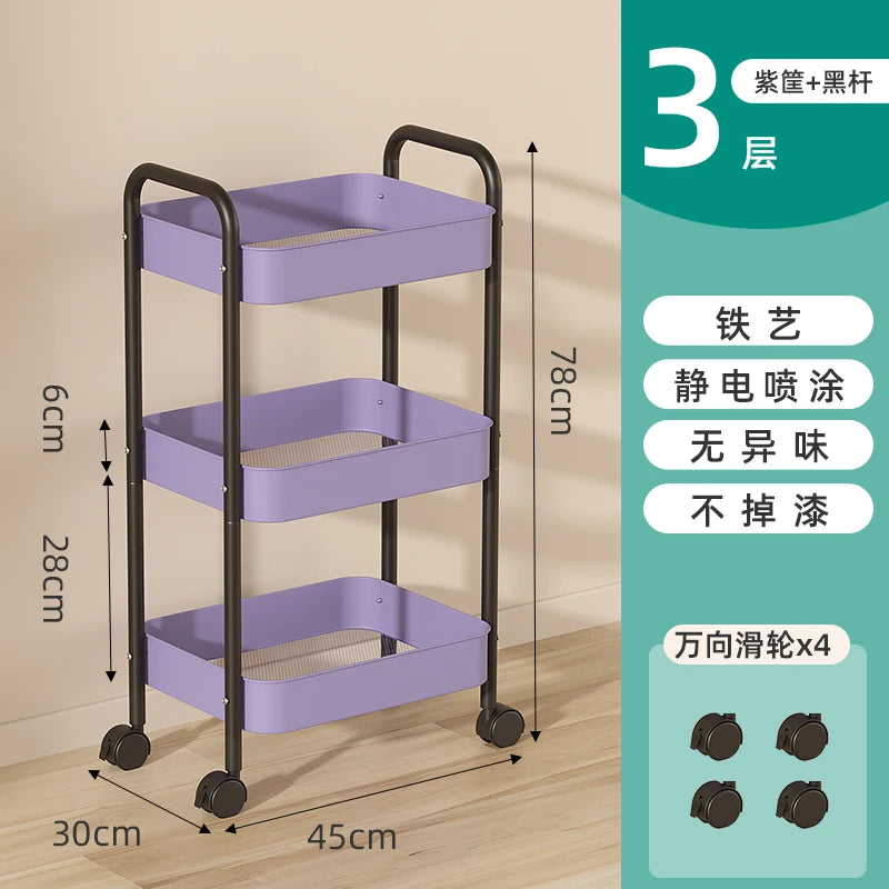Heavy Duty Rolling Storage Cart Carbon Steel Mobile Organizer for Living Room Kitchen Space Saving Baby Toy & Snack Shelf