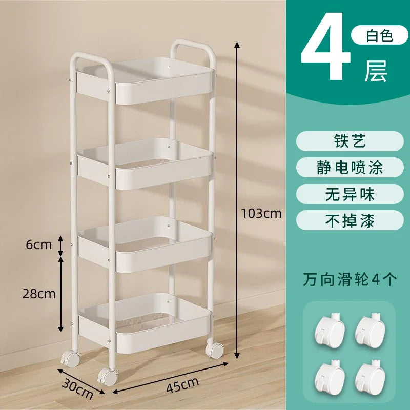 Heavy Duty Rolling Storage Cart Carbon Steel Mobile Organizer for Living Room Kitchen Space Saving Baby Toy & Snack Shelf